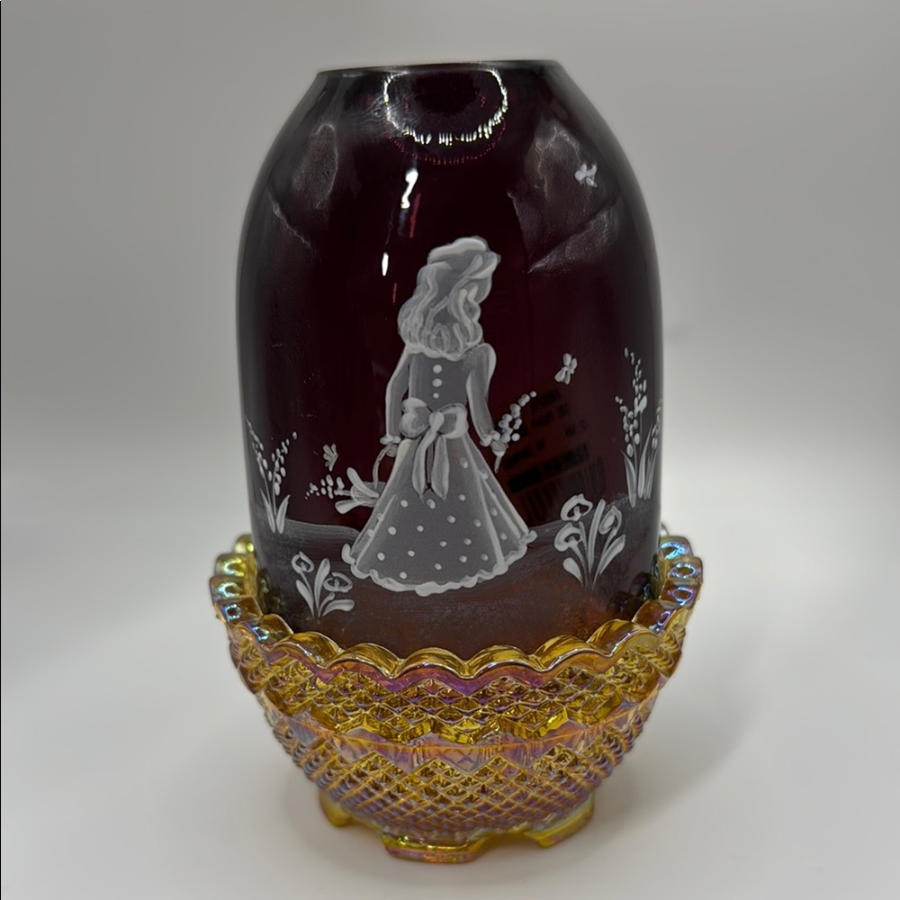 Fenton Purple and Gold Art Glass Fairy Lamp.